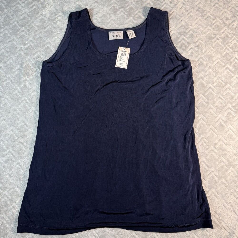 Chico's Travelers Luna Blue Tank Top Blouse Size 3 (XL) NWT Shimmery‎ Shirt ***